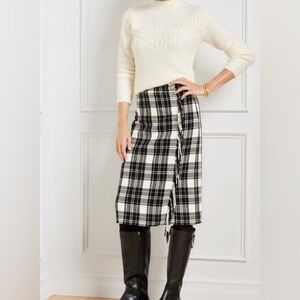 Talbots Black & White Plaid Wrap Midi Skirt